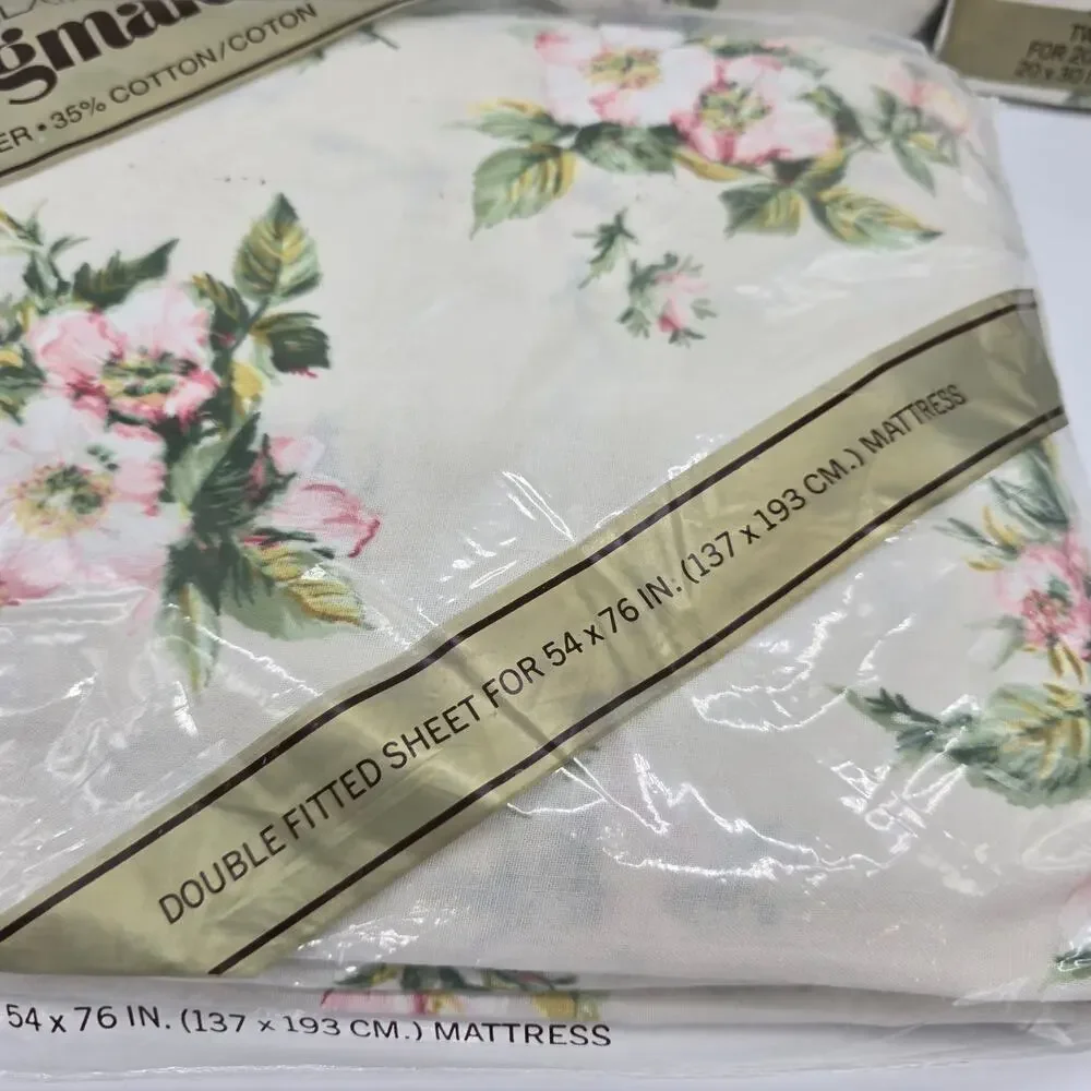 Vintage NOS Marvelaire Springmaid Floral Wild Rose Double Sheet Set Pillowcases